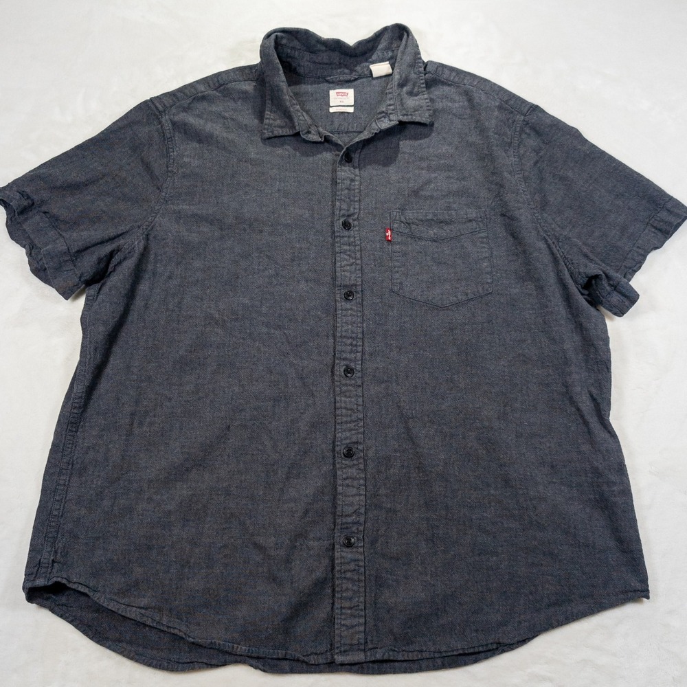 Levi's Button Up Shirt Men XXL Grey Short Sleeve Pocket Standard Casual